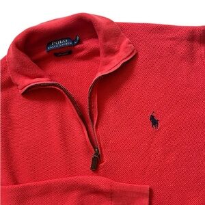 Polo by Ralph Lauren Red Zip Up Sweater Mock Neck Men’s L Waffle Knit Pima Cott